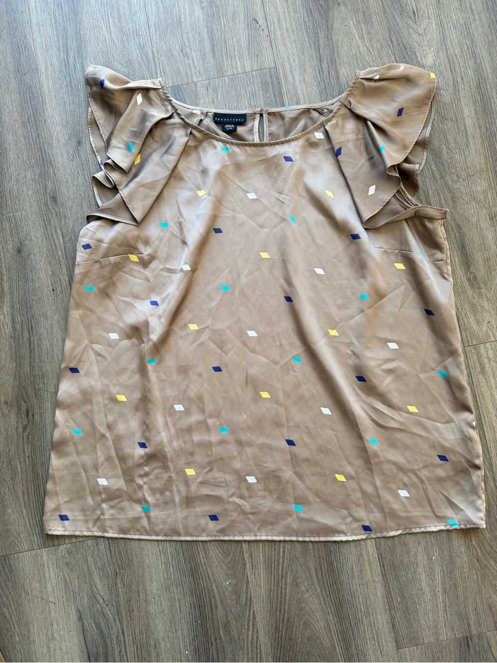 Apostrophe XL Taupe Flutter Sleeve Blouse Confetti Print Business Casual